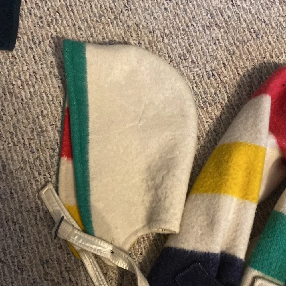 Vintage Hudson Bay Coat Womens Large 4 Point Blanket Stripe Hooded Long Trench - Picture 6 of 8